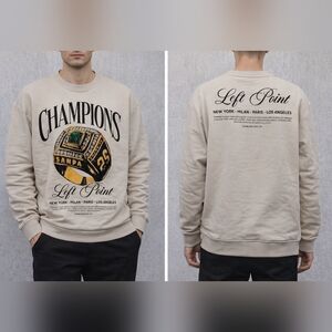 NWT LEFT POINT Champions Ring Rhinestone Graphic Crewneck Sweatshirt Beige 2XL